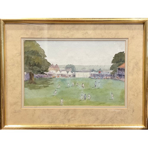 20TH CENTURY ENGLISH SCHOOL Watercolour Painting Cricket Match signed Wickham