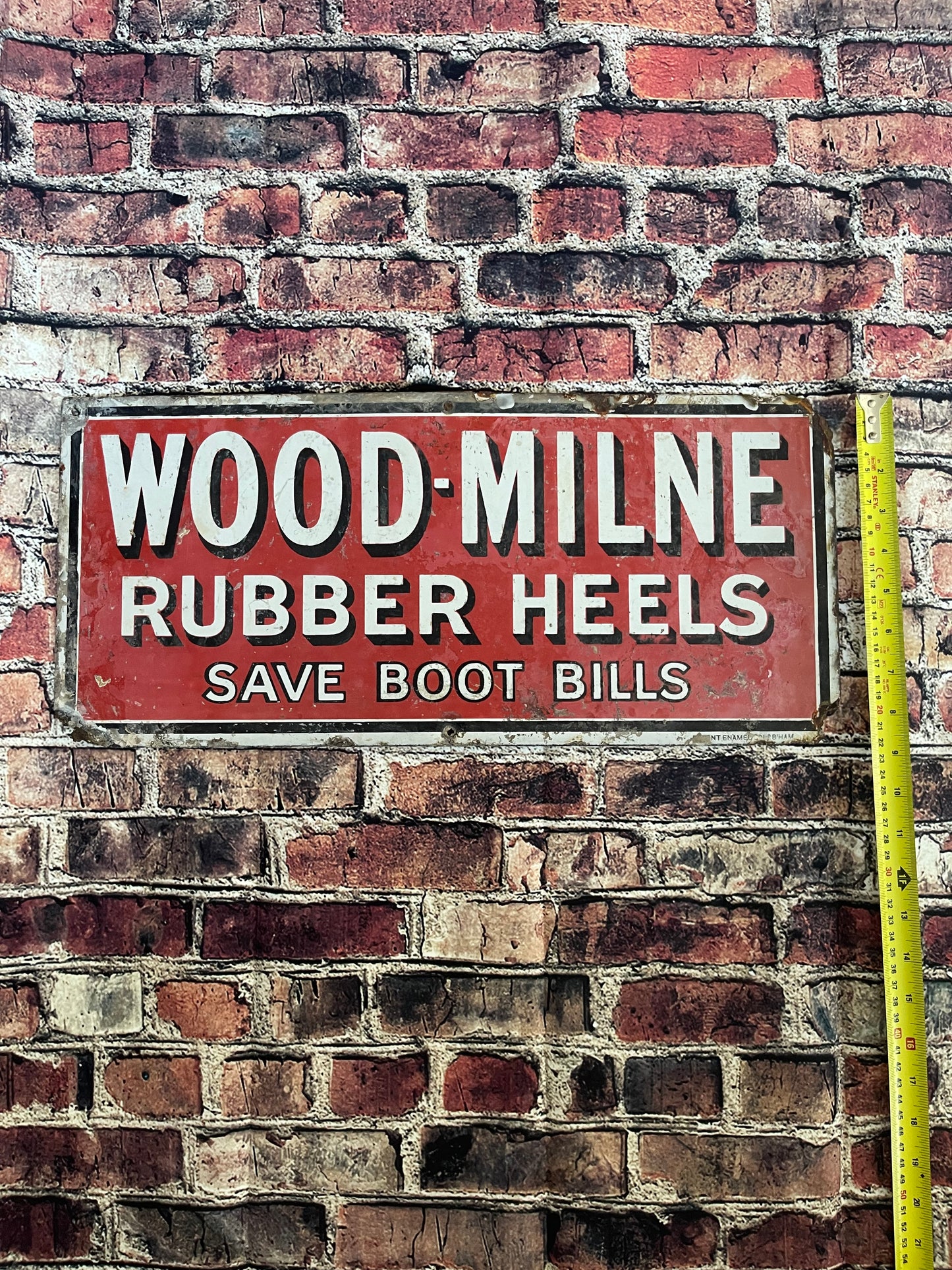 Wood-Milne Rubber Heels Vintage 20th Century Enamel advertising sign 51cm x 23cm