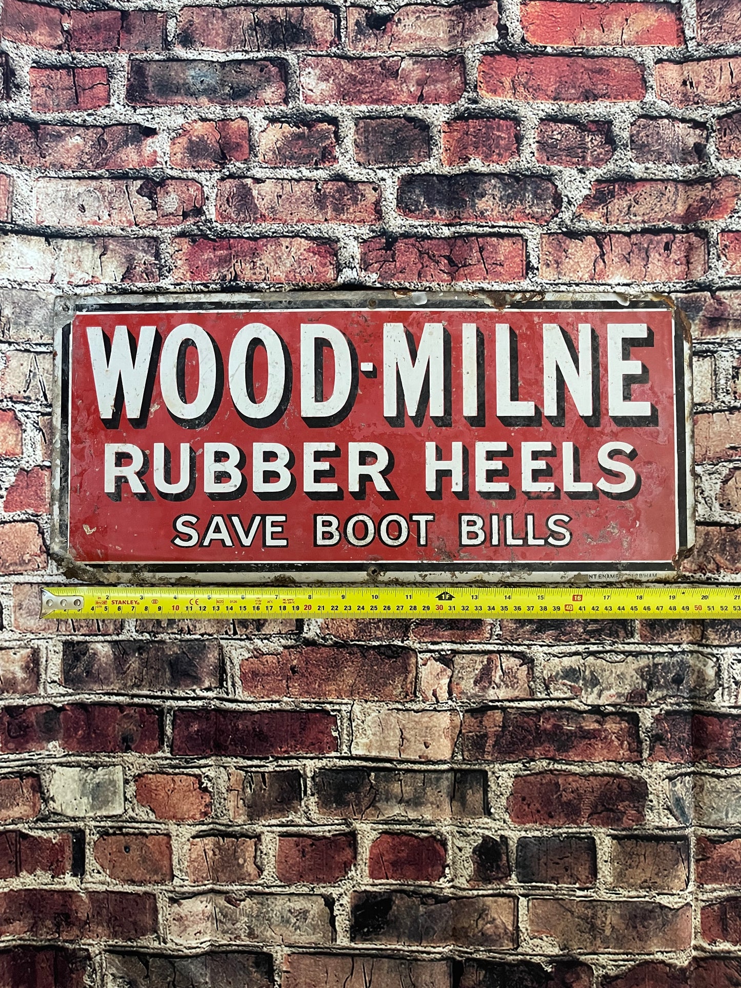 Wood-Milne Rubber Heels Vintage 20th Century Enamel advertising sign 51cm x 23cm