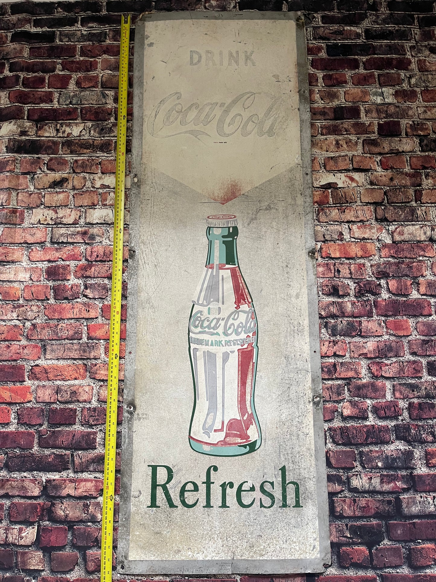 Coca Cola Vintage Enamel On Tin Large Advertising Sign 54' x 18'