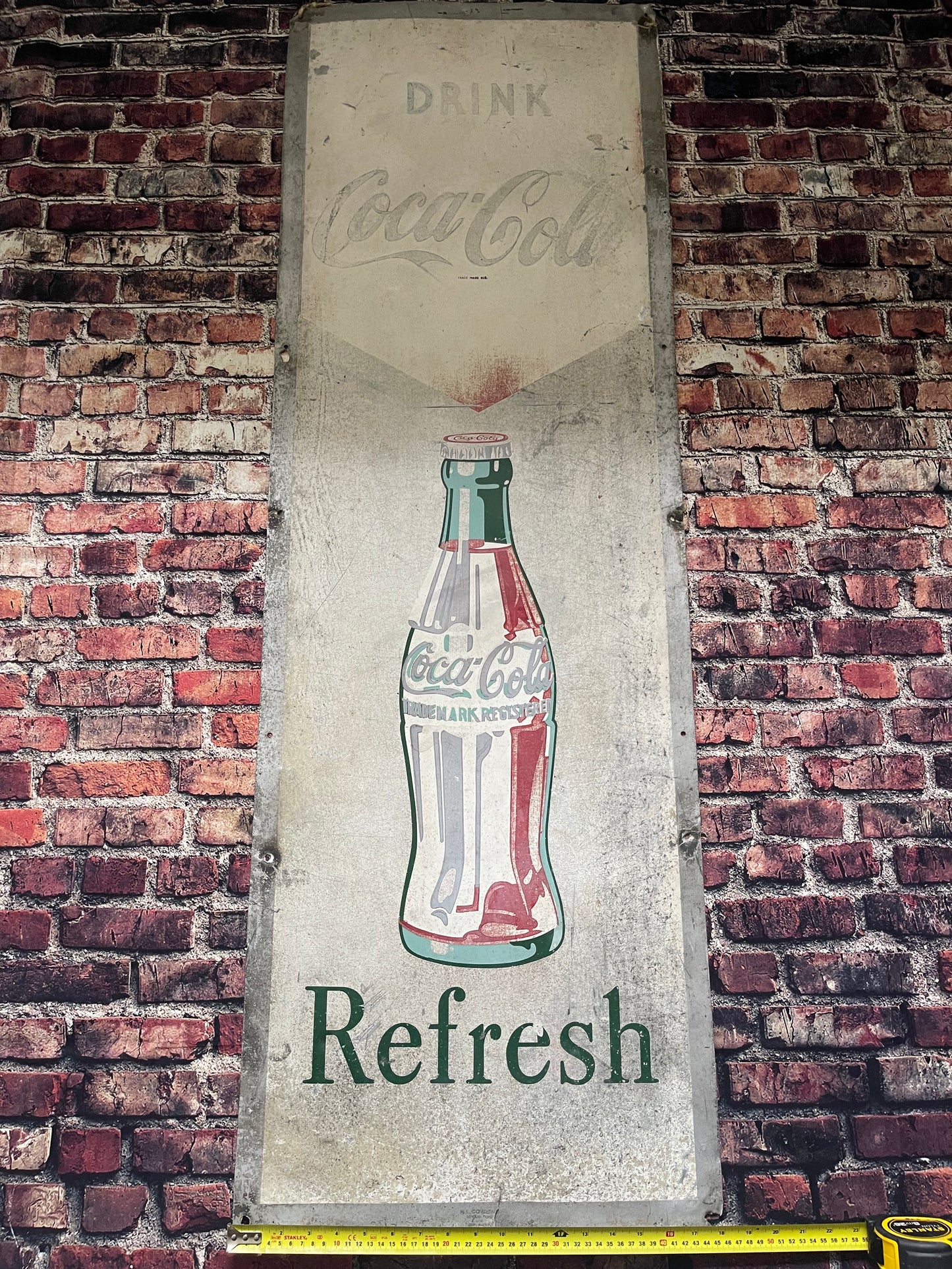 Coca Cola Vintage Enamel On Tin Large Advertising Sign 54' x 18'