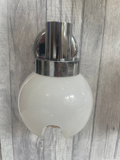 Vintage 1960s Italian Chrome Pendant & Wall Light Set With Carlo Nason Murano Mazzega Shade B