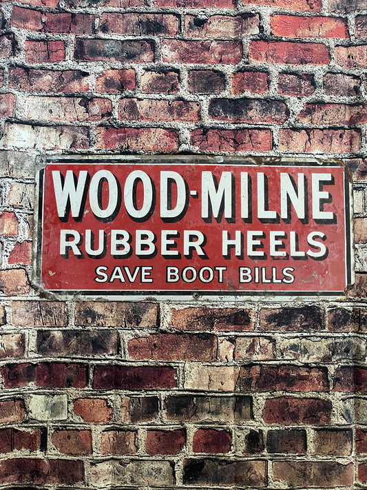 Wood-Milne Rubber Heels Vintage 20th Century Enamel advertising sign 51cm x 23cm