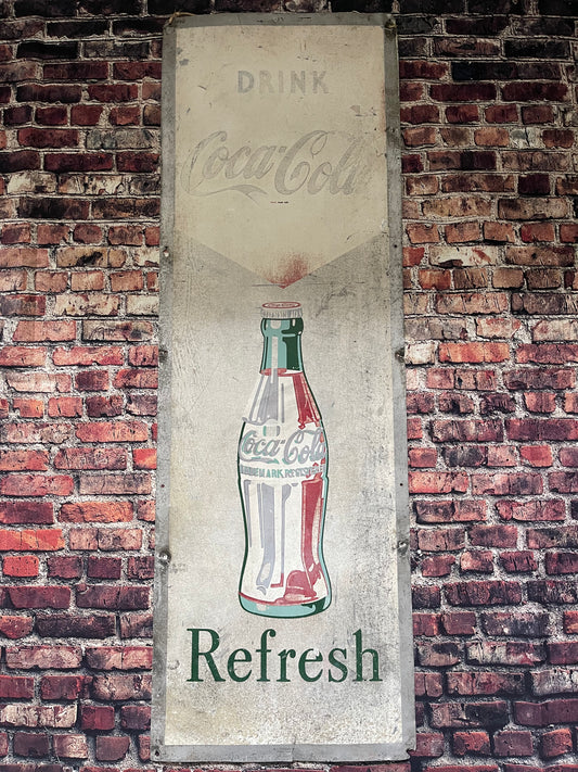 Coca Cola Vintage Enamel On Tin Large Advertising Sign 54' x 18'