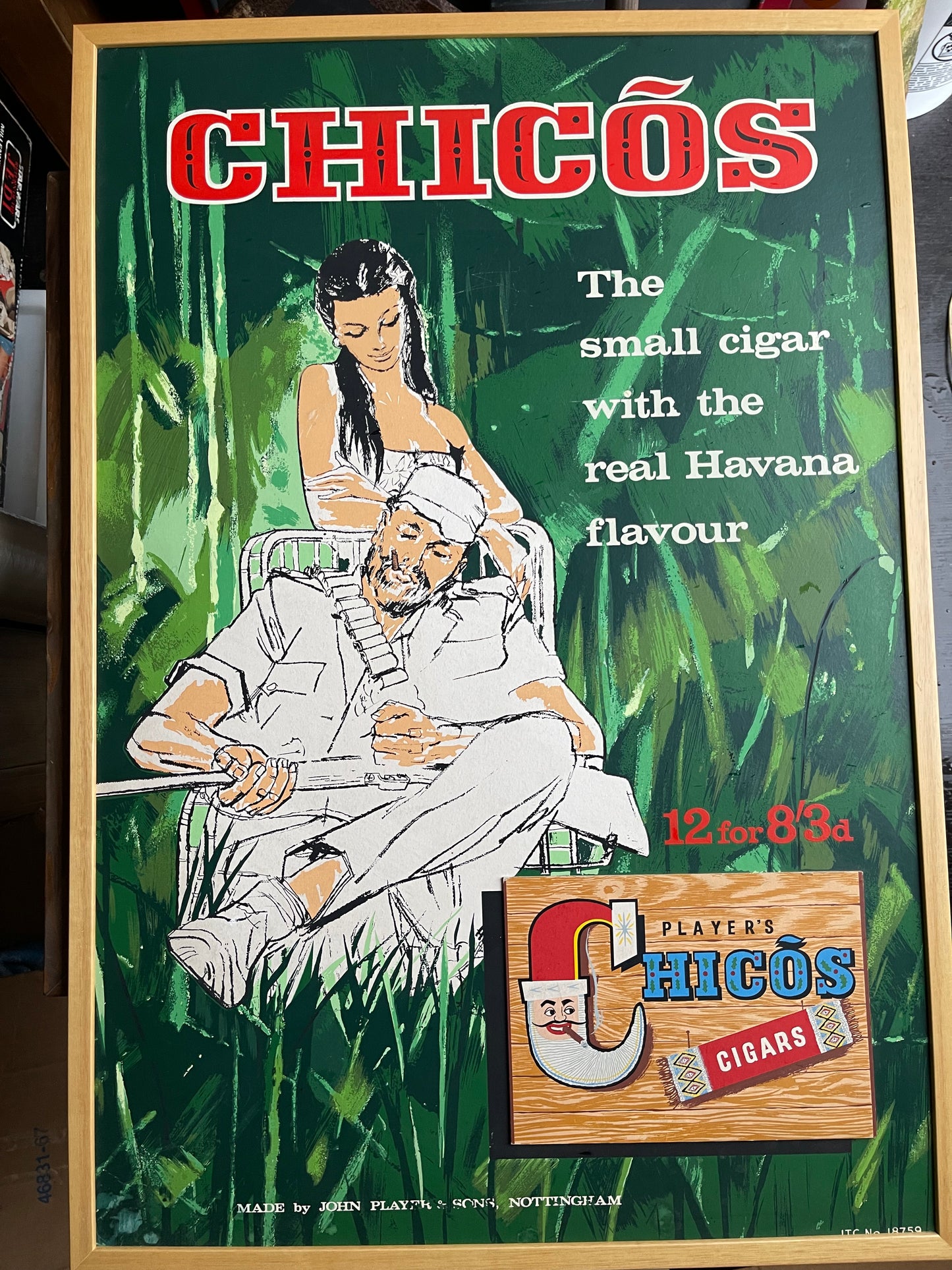 Tobacciana John Player Vintage Original Framed Chicos Cigar Painted Advertising Panel