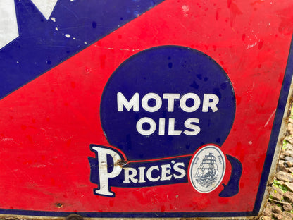 Rare Vintage Genuine Double Sided Flanged Prices Motorine Oil Enamel Sign