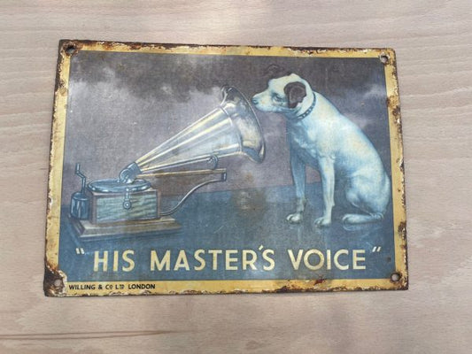 Vintage Original HMV, ‘HIS MASTERS VOICE’ ENAMEL SIGN.