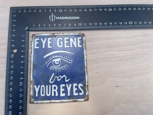 Eye-Gene For Your Eyes Vintage Small Enamel on Metal Advertising Sign