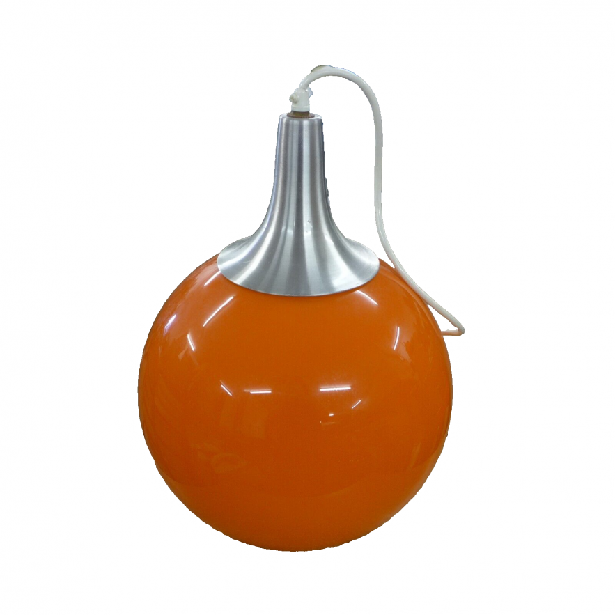 Vintage Orange Glass And Aluminium 1960's Globe Light