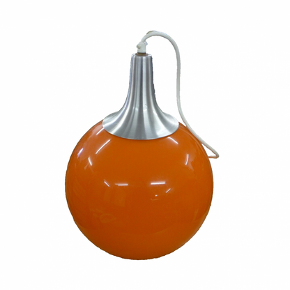 Vintage Orange Glass And Aluminium 1960's Globe Light