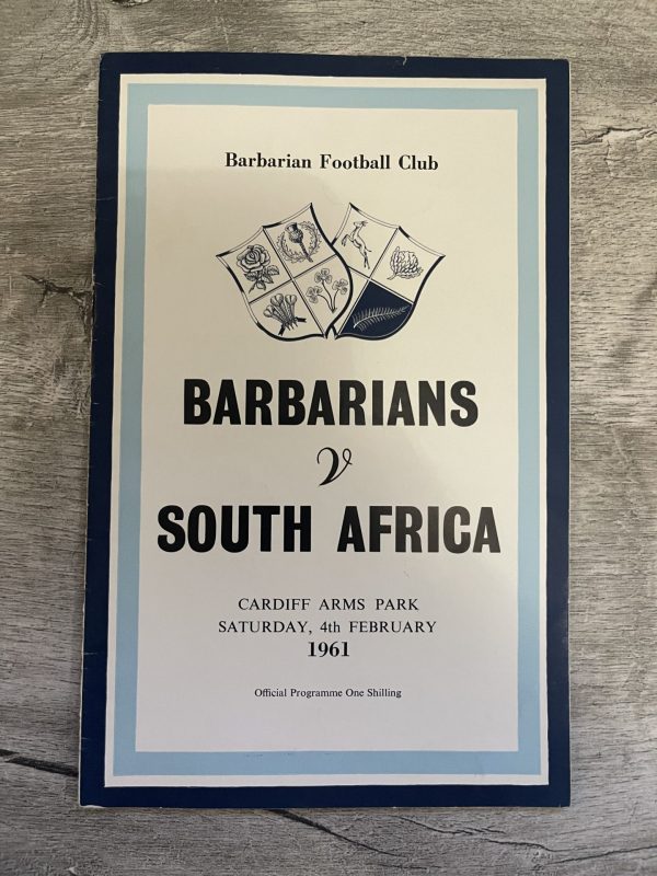 Vintage Rugby Programme - Barbarians v South Africa - Feb 1961