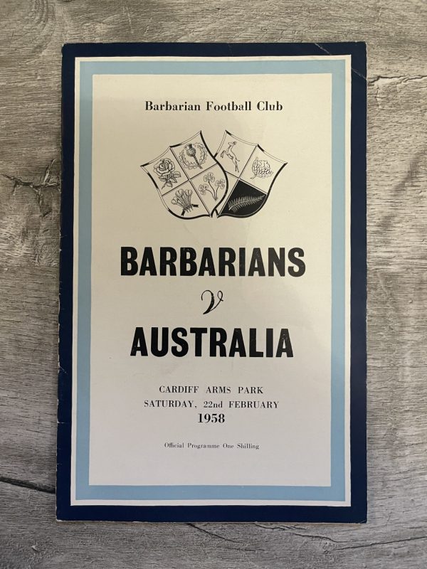 BARBARIANS v AUSTRALIA 1958 RUGBY PROGRAMME