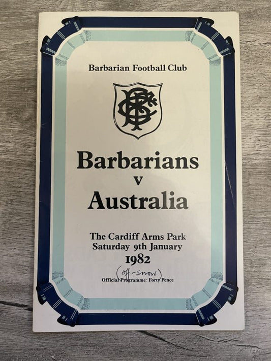 BARBARIANS v AUSTRALIA 1982 RUGBY PROGRAMME