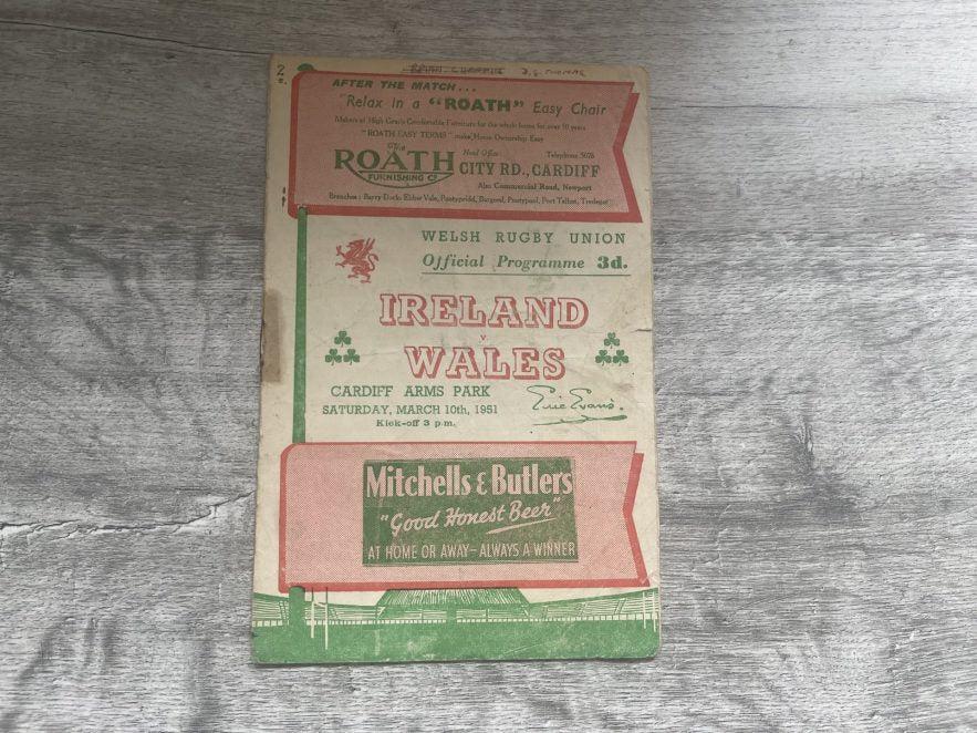 WALES v IRELAND 1951 RUGBY PROGRAMME 10 March at CARDIFF