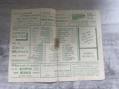 WALES v IRELAND 1951 RUGBY PROGRAMME 10 March at CARDIFF