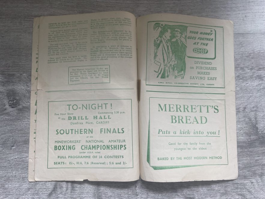 WALES v IRELAND 1951 RUGBY PROGRAMME 10 March at CARDIFF