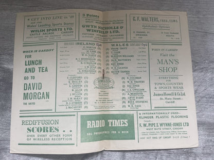 WALES v IRELAND 12 MARCH 1949 RUGBY PROGRAMME - TRIPLE CROWN IRELAND SWANSEA