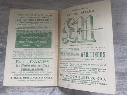 WALES v IRELAND 12 MARCH 1949 RUGBY PROGRAMME - TRIPLE CROWN IRELAND SWANSEA