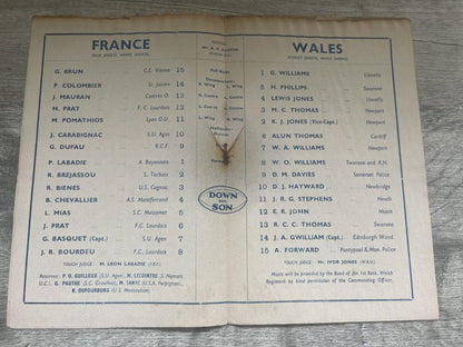 WALES v FRANCE 22nd march 1952 RUGBY PROG - GRAND SLAM WALES. St.Helens Swansea