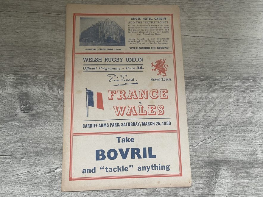 WALES v FRANCE 1950 RUGBY PROGRAMME 25 Mar at CARDIFF GRAND SLAM MATCH