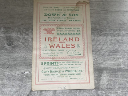 WALES v IRELAND 1953 RUGBY PROGRAMME 14 Mar at SWANSEA