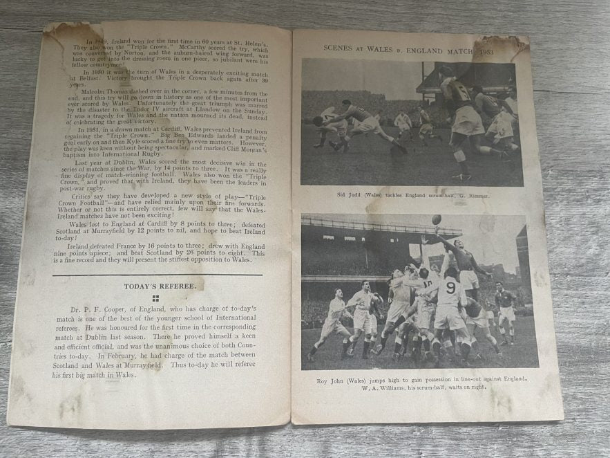 WALES v IRELAND 1953 RUGBY PROGRAMME 14 Mar at SWANSEA