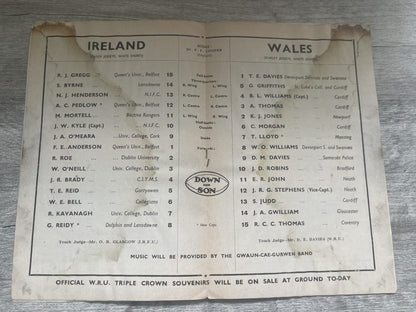 WALES v IRELAND 1953 RUGBY PROGRAMME 14 Mar at SWANSEA