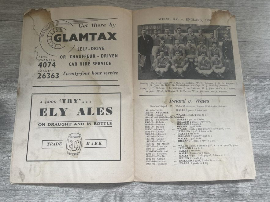 WALES v IRELAND 1953 RUGBY PROGRAMME 14 Mar at SWANSEA