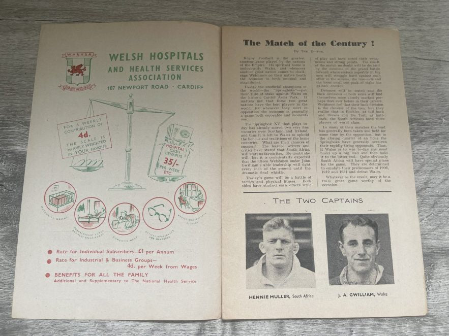 WALES v SOUTH AFRICA 22 December 1951 RUGBY PROGRAMME CARDIFF 1951/2 SPRINGBOKS