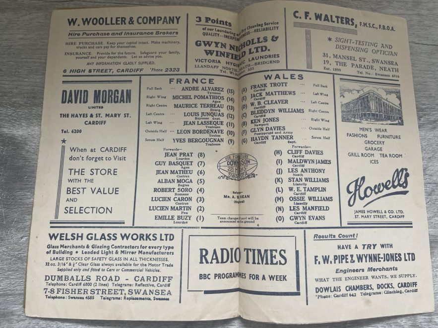 Wales v France 21 Feb 1948 Cardiff RUGBY PROGRAMME